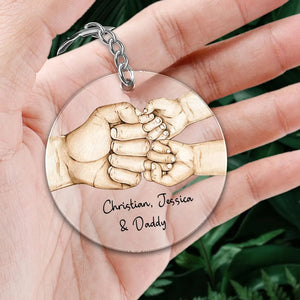 Dad And Kid Punch Hand, Custom Skin Color And Text - Personalized Acrylic Keychain