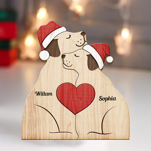 Personalized Wooden Dogs Family Christmas - Puzzle Wooden Dogs Family - Wooden Pet Carvings