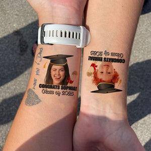 Graduation Tattoo Gift Custom Photo And Text Temporary Tattoo, Personalized Tattoo, Fake Tattoo