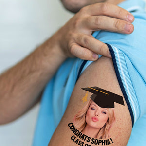 🔥AMAZING PRICE 🔥‼ Congratulations Class Of 2024, Custom Temporary Tattoo With Personalized Photo, Text Name And Hashtag, Fake Tattoo, Graduation Gift