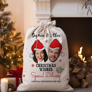 Christmas Gift Custom Photo And Names, Personalized String Bag, Christmas Gift