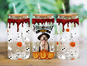 Personalized Halloween Dog Glass Bottle, Frosted Bottle