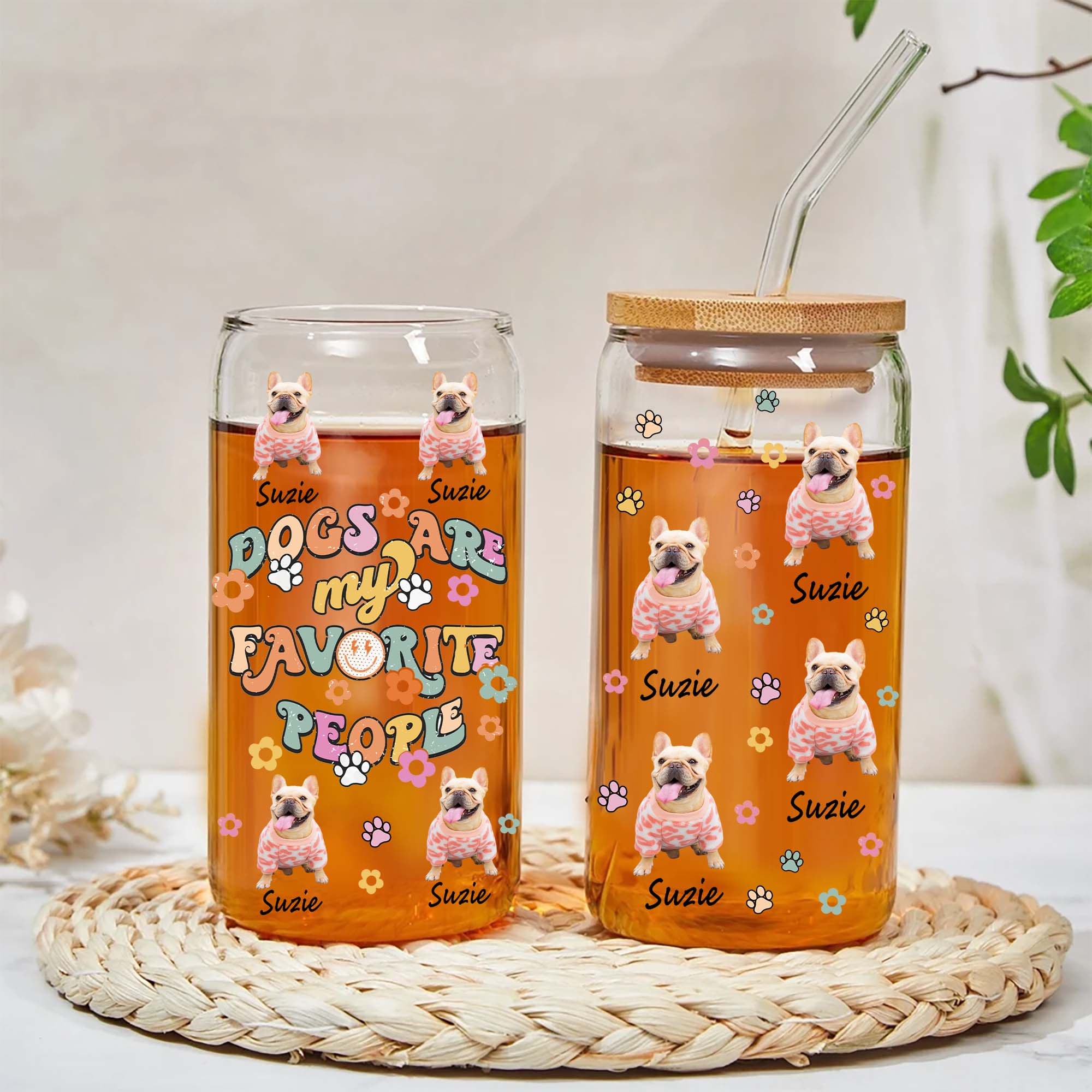 Dogs Are My Favorite People - Custom Photo And Name - Personalized Glass Bottle, Frosted Bottle, Gift For Dog Lovers