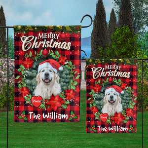 Merry Christmas- Custom Pet Photo, Name And Family Name Flag - Christmas Gift, Gift For Pet Lovers