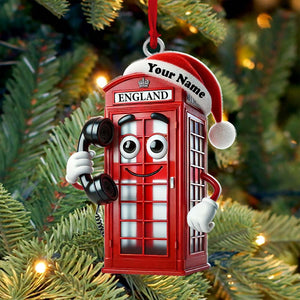 Red Telephone Box Christmas Ornament, Personalized Ornament