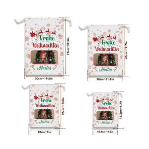 Christmas Frohe Weihnachten Custom Photo And Text, Personalized String Bag, Christmas Gift