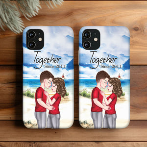 Couple Kissing At Beach Sunset Sunrise - Custom Appearance And Names - Personalized Phone Case - Gift For Couple