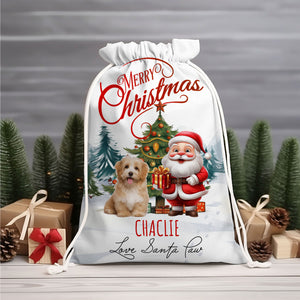 Merry Christmas Pet With Santa Claus - Personalized String Bag, Gift For Family, Christmas Gift