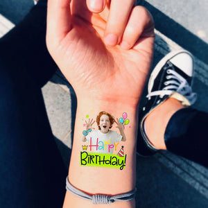 Birthday Gift Box Custom Photo And Text Temporary Tattoo, Personalized Tattoo, Fake Tattoo