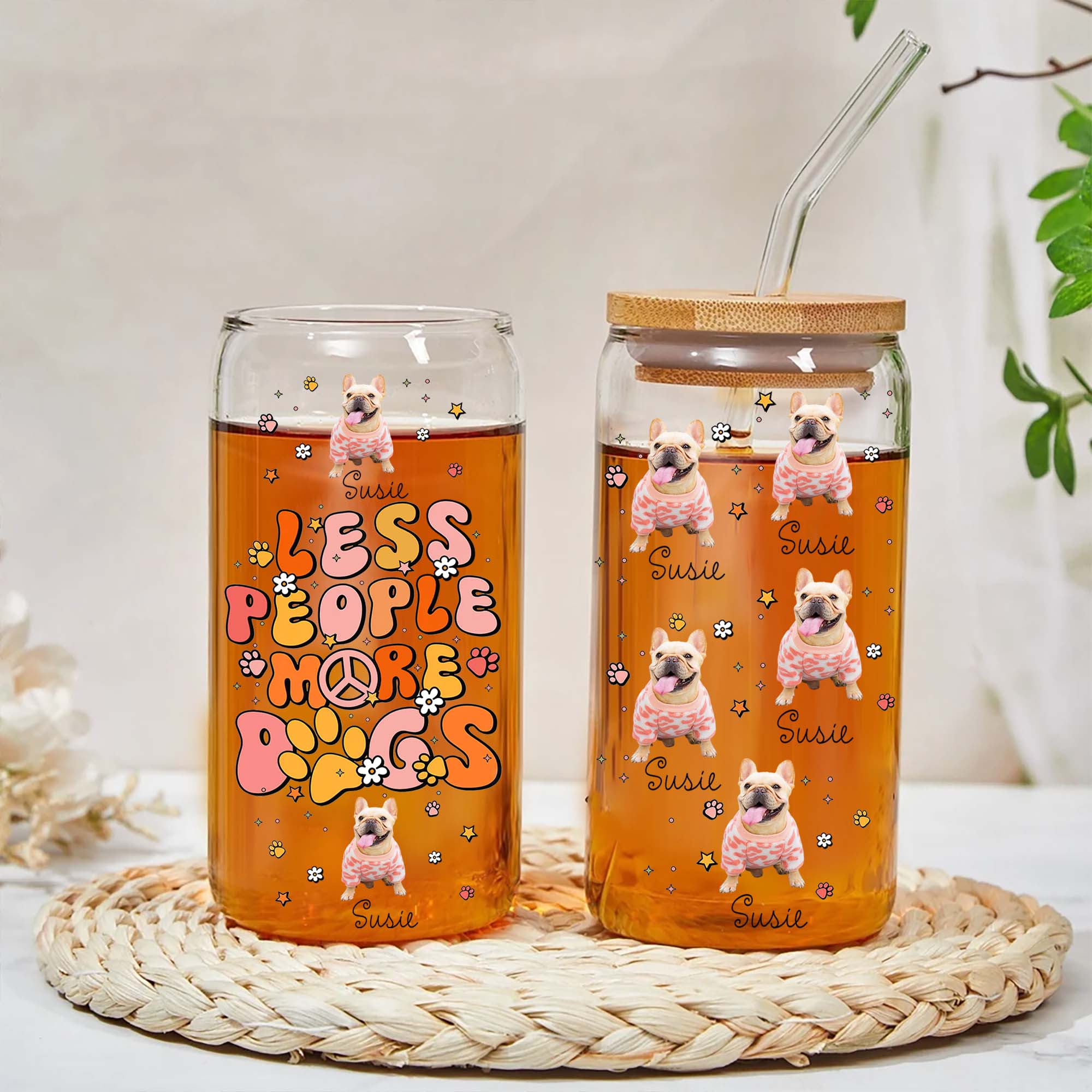 Less People More Dogs - Personalized Glass Bottle, Frosted Bottle, Gift For Dog Lover