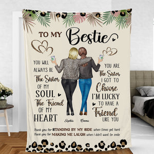 To My Bestie, Thank For Standing By My Side - Custom Appearances And Names - Personalized Fleece Blanket, Gift For Her