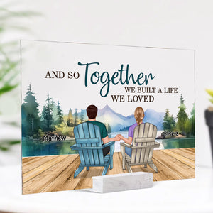 Backview Couple Sitting Lake view - Custom Appearances And Names - Personalized Acrylic Plaque - Family Gift