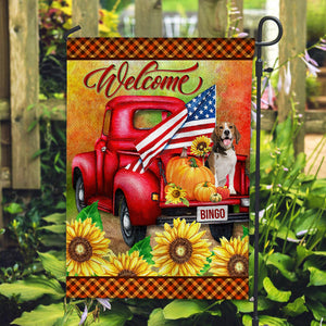 Welcome Pumpkin And Sunflower Pattern - Personalized Pet Photo & Name Flag - Gift For Pet Lovers