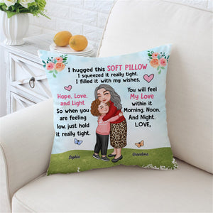 I Hugged This Soft Pillow, Grandma Hugging Kid, Custom Appearances And Names - Personalized Pillow, Gift For Family