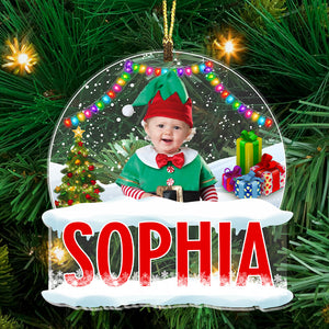 Baby And Snow - Custom Photo And Name, Personalized Acrylic Ornament - Gift For Christmas, Family Gift