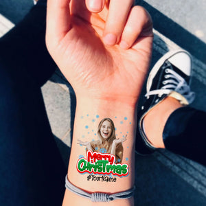 Merry Christmas Party, Custom Photo And Text Temporary Tattoo, Personalized Tattoo, Fake Tattoo