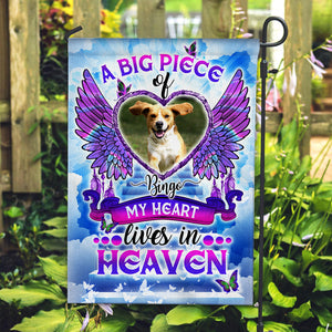 A Big Piece Of My Heart Lives In Heaven - Personalized Photo & Name Flag - Memorial Gift