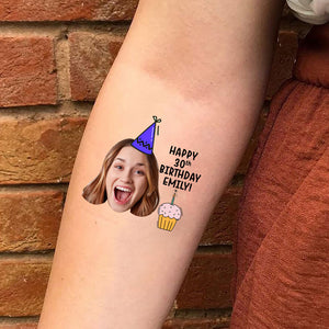 Happy Birthday Tattoo, Custom Face Photo And Texts Temporary Tattoo, Personalized Party Tattoo, Fake Tattoo