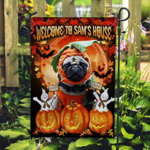 Welcome To Dog's House - Personalized Photo Halloween Dog Garden Flag, Gift For Pet Lovers