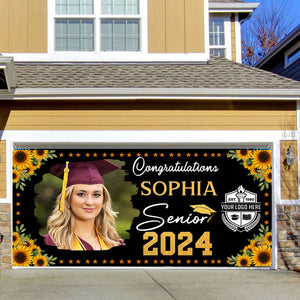 Congratulations Senior 2024 - Personalized Photo, Your Name And School Name Single Garage, Garage Door Banner Covers - Garage Door Banner Decorations