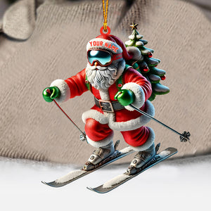 Santa Skiing Christmas Ornament, Personalized Ornament