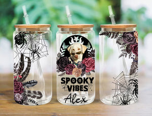 Halloween Dog Smooky Vibes Personalized Glass Bottle, Frosted Bottle, Gift For Halloween, Gift For Pet Lover