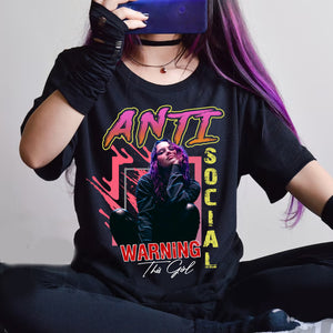 Anti Social Warning, Custom Background And Photo - Personalized T-Shirt