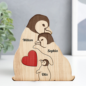 Personalized Wooden Penguin Family Christmas - Puzzle Wooden Penguin Family - Wooden Pet Carvings