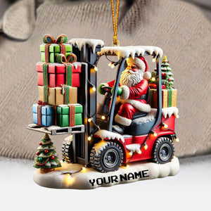 Forklift Santa Christmas Ornament, Personalized Ornament