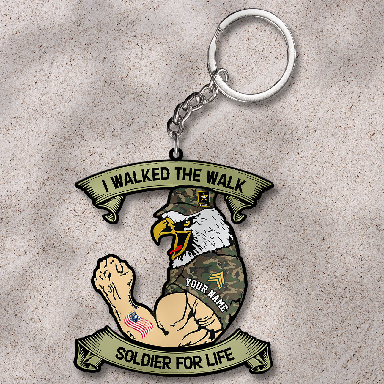 I Walked The Walk, Custom Name And Rank, Personalized U.S. Veteran Acrylic Keychain - Gift For Veteran