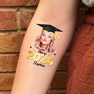 Class Of 2024 Party, Custom Face Photo And Texts Temporary Tattoo, Personalized Tattoo, Fake Tattoo