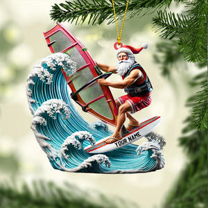 Surfing Santa Christmas Ornament, Personalized Ornament