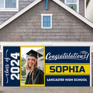 Congratulations Class Of 2024 - Personalized Your Photo, School Name And Name Single Garage, Garage Door Banner Covers - Banner Decorations