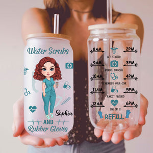 Water Scrubs And Rubber Gloves - Custom Appearance And Name - Personalized Glass Bottle, Frosted Bottle, Gift For Nurse