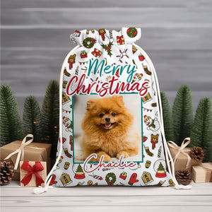 Merry Christmas Decor Pet Photo - Personalized String Bag, Gift For Family, Christmas Gift