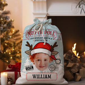 North Pole Overnight Service Custom Photo And Text, Personalized String Bag, Christmas Gift