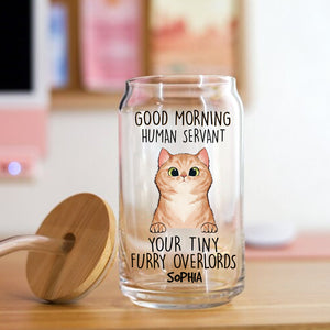 Good Moring Human  - Custom Cats And Names - Personalized Glass Bottle, Frosted Bottle, Gift For Pet Lover