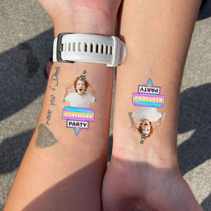 Birthday Rainbow Color, Custom Photo And Text Temporary Tattoo, Personalized Tattoo, Fake Tattoo