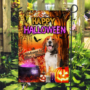 Happy Halloween - Personalized Pet Photo & Name Flag - Gift For Pet Lovers, Halloween Gift