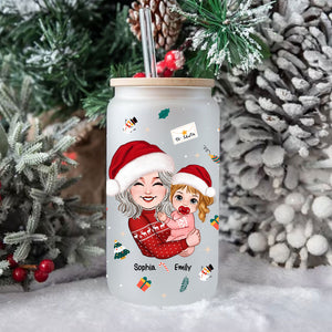 Grandma Carried The Kid, Christmas Decor - Customization Glass Bottle, Frosted Bottle, Gift For Family, Christmas Gift