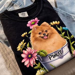 Pet With Flowers- Custom Pet Photo And Pet Name - Personalized T-Shirt - Gift For Pet Lovers