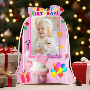 Happy Birthday Pink Cake Bag Personalized Christmas String Bag