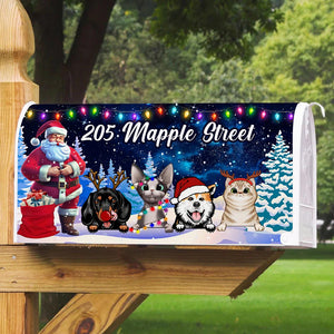 Santa And Custom Christmas Pet Mailbox Cover,  Christmas Gift, Gift For Pet Lover, Christmas Dog, Christmas Cat