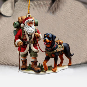 Climbing Santa And Dog Home Decor Christmas Ornament, Personalized Ornament