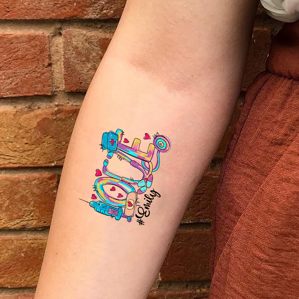 Custom Temporary Nurse Tattoo With Personalized Text Name, Fake Tattoo, Gift For Nurse