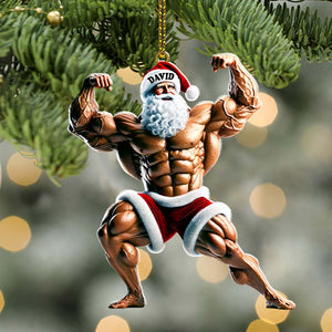 Santa Bodybuilder Christmas Ornament, Personalized Ornament