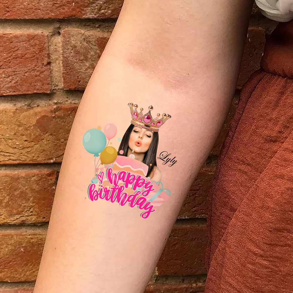 Queen Party Tattoo Birthday, Custom Photo And Texts Temporary Tattoo, Personalized Tattoo, Fake Tattoo