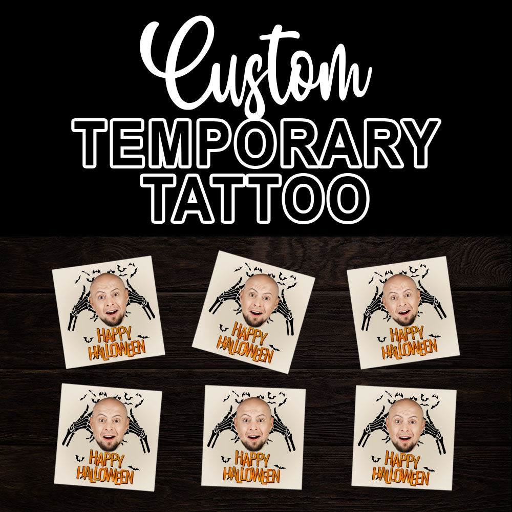 Happy Halloween, Custom Face Photo And Texts Temporary Tattoo, Personalized Tattoo, Fake Tattoo