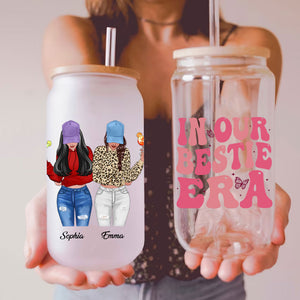 In Our Bestie Era - Personalized Glass Bottle, Frosted Bottle, Gift For Girl Friendship