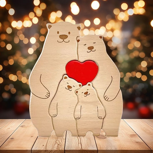 Personalized Wooden Bear Family Christmas - Puzzle Wooden Pet Family - Wooden Pet Carvings